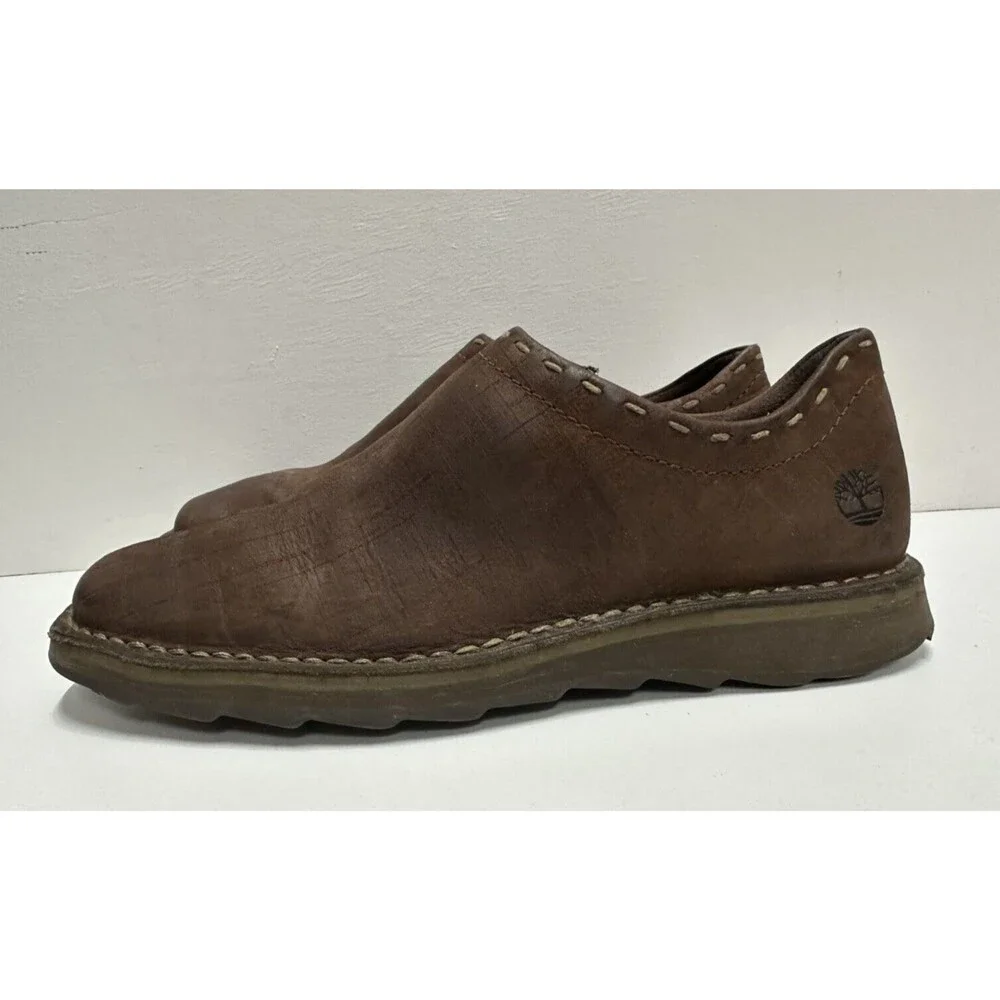 Timberland men size 8.5 M casual brown leather shoes with zip